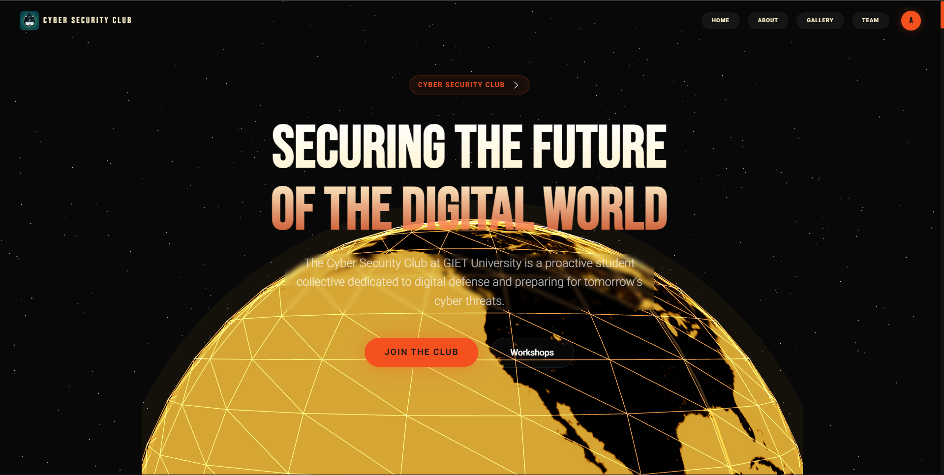 Cyber Security Club Website — A website for the Cyber Security Club of GIET University to showcase the work and organize events 